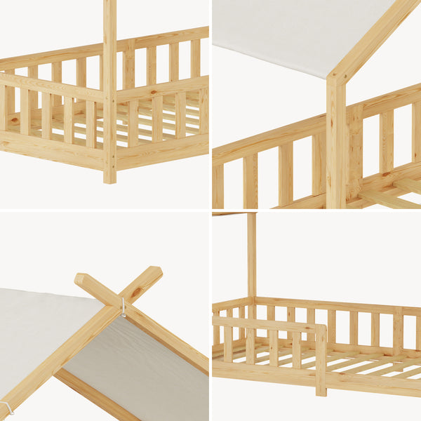 Hausbett Rila im Montessori-Stil mit Matratze und Rausfallschutz 90x200 cm [en.casa]