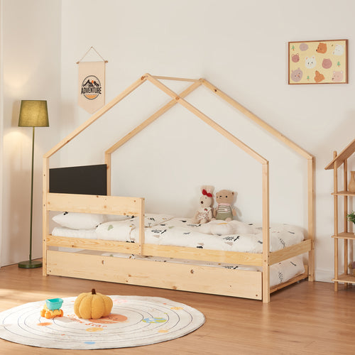 Hausbett Sodankylä 90x200cm mit Ausziehbett Kiefernholz Natur [en.casa] - premiumXL