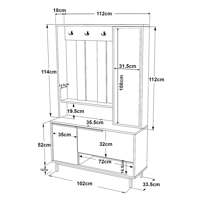 Maßskizze Kompaktgarderobe Vesanto 178x112x36 cm [en.casa]