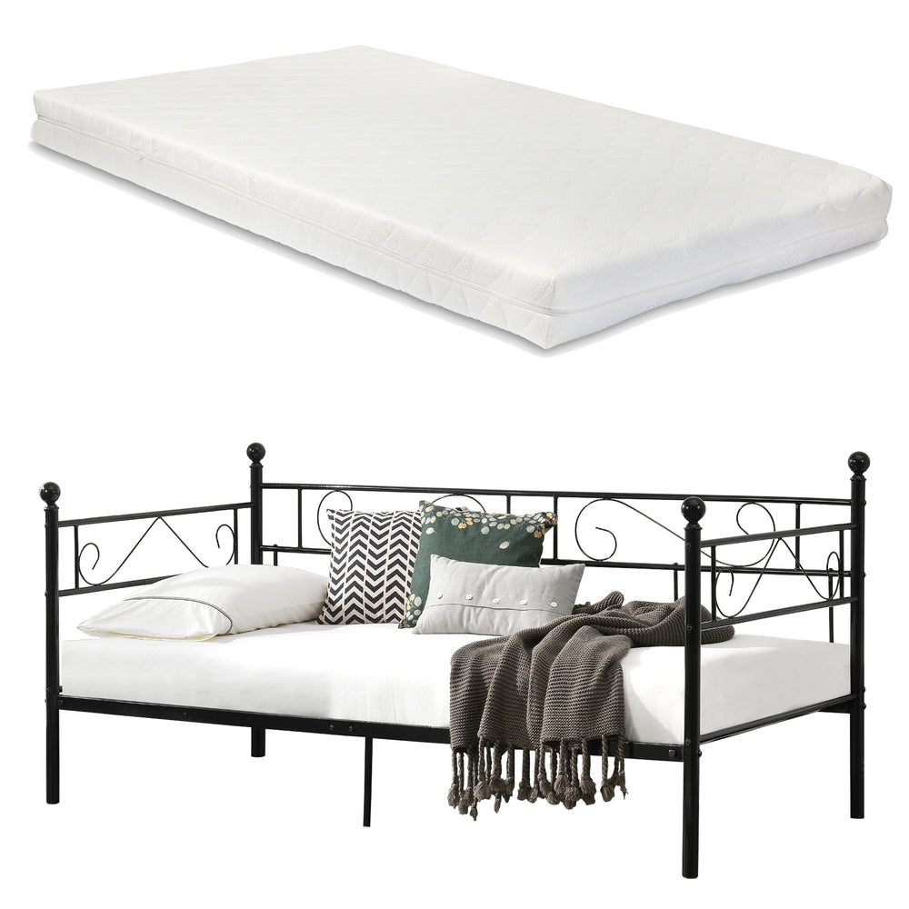 Metallbett Granada mit Matratze 90x200 cm Stahl [en.casa]