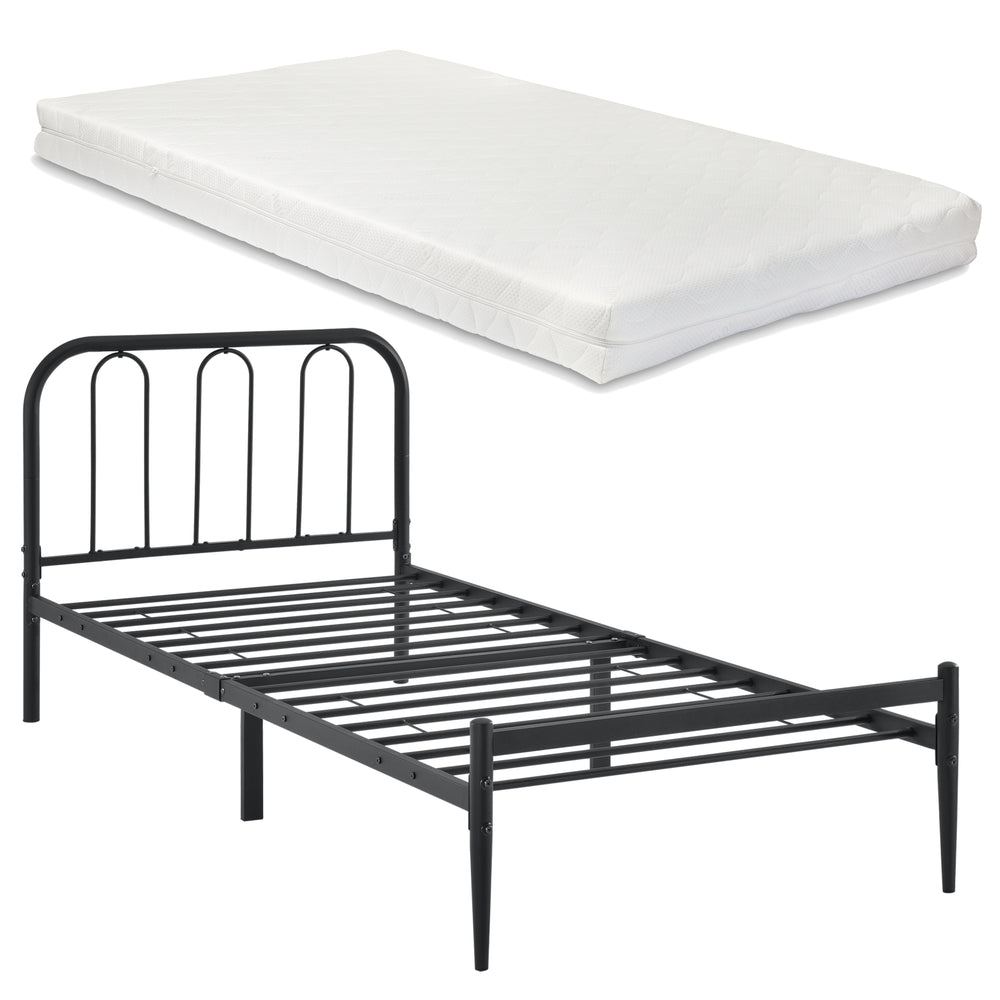 Metallbett Hanko mit Matratze in versch. Größen Schwarz en.casa