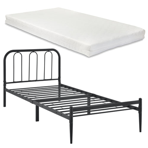 Metallbett Hanko mit Matratze in versch. Größen Schwarz en.casa