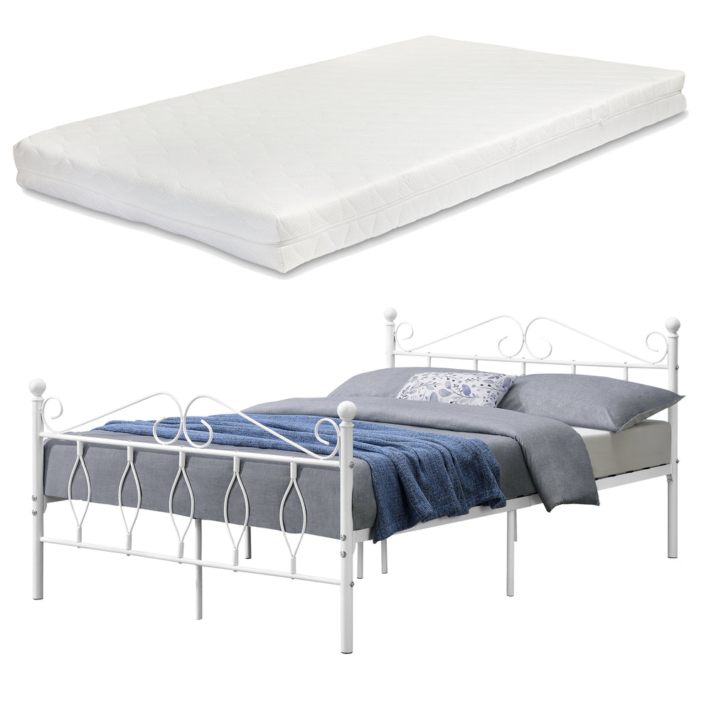 Metallbett Apolda mit Matratze versch. Größen bis 300kg Weiß [en.casa] - premiumXL