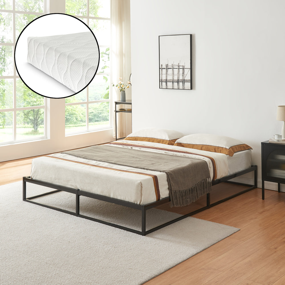 Metallbett Trerunta mit Matratze Stahl Schwarz [en.casa]
