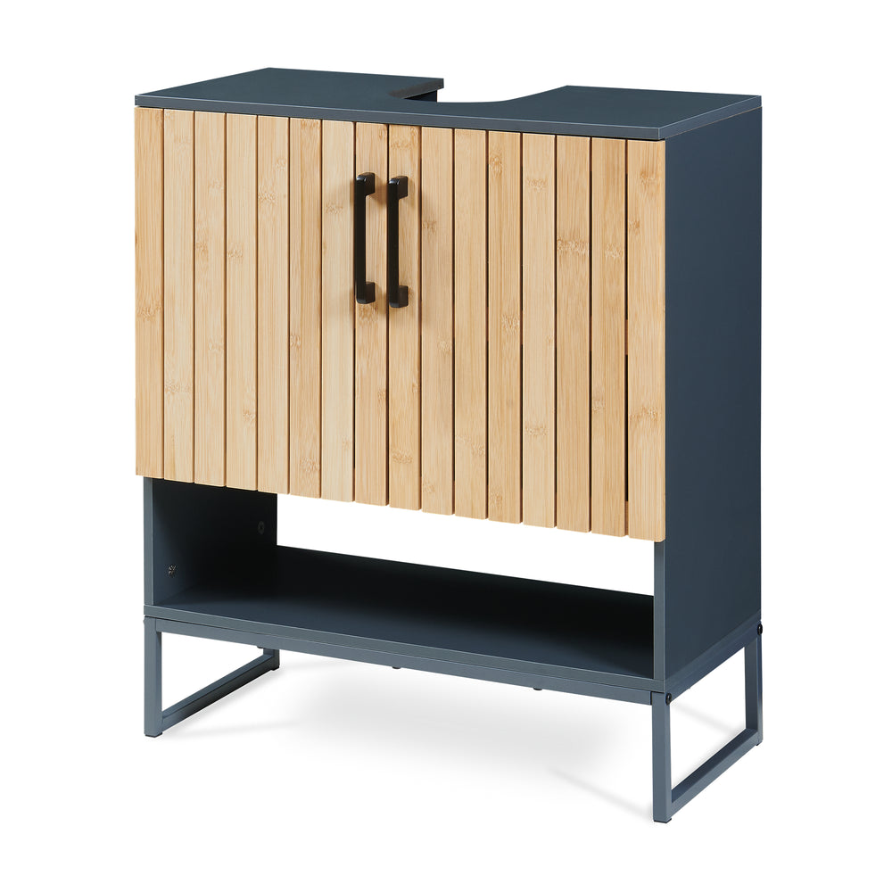 Waschbeckenunterschrank Svanes 70x60x30 cm Dunkelgrau/Natur [en.casa]
