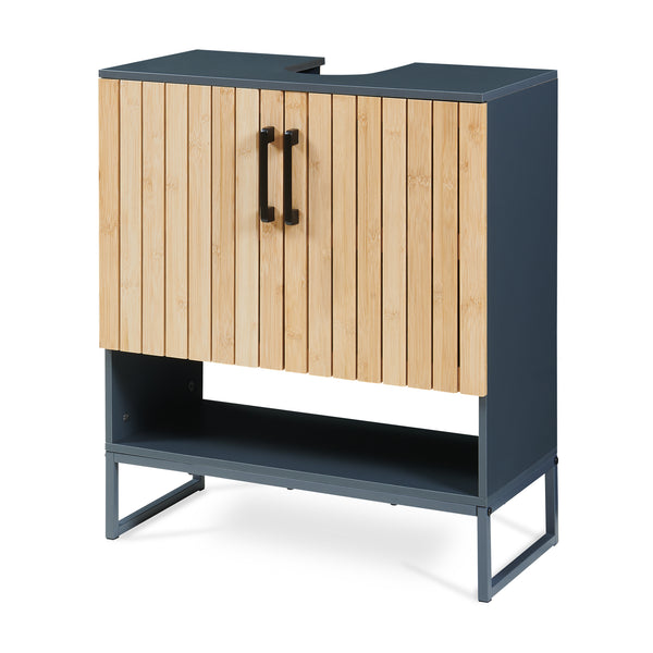 Waschbeckenunterschrank Svanes 70x60x30 cm Dunkelgrau/Natur [en.casa]