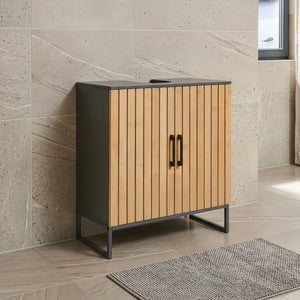 Waschbeckenunterschrank Svanes 70x60x30 cm Dunkelgrau/Natur [en.casa]