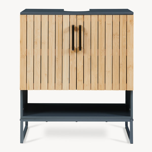 Waschbeckenunterschrank Svanes 70x60x30 cm Dunkelgrau/Natur [en.casa]