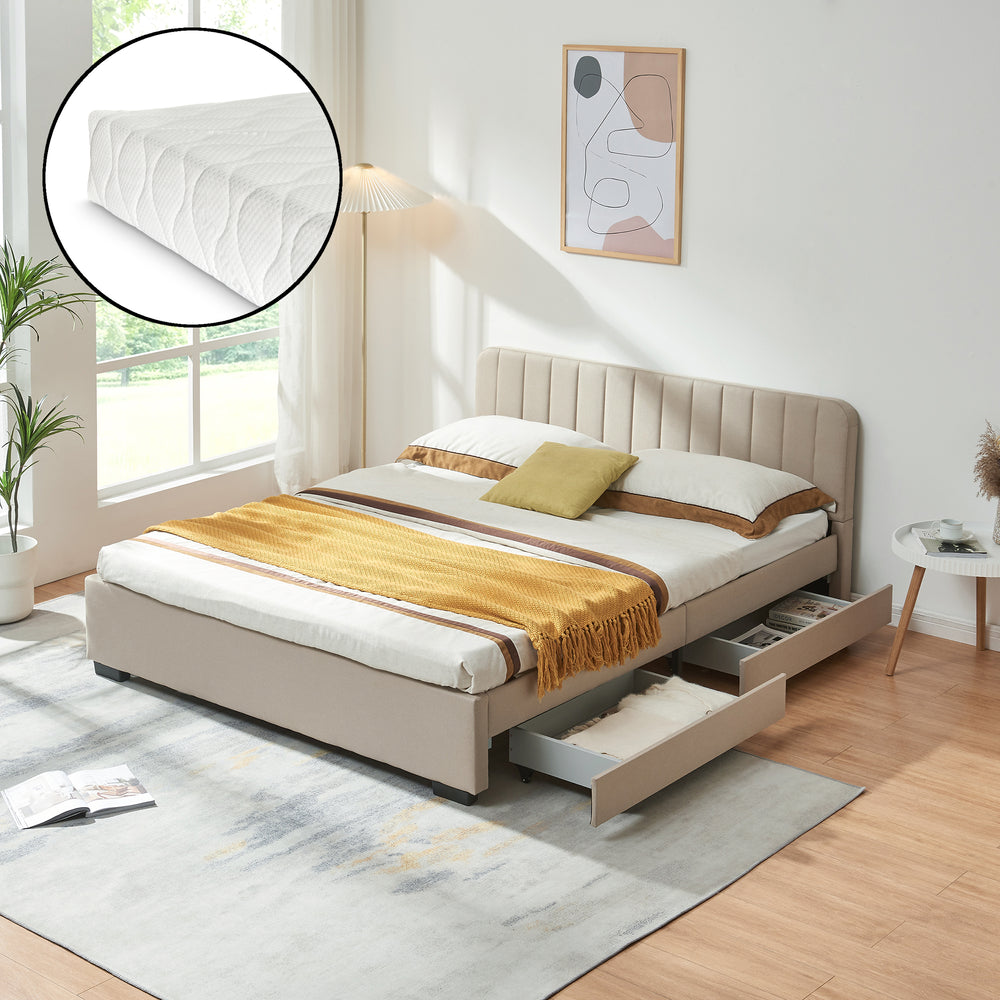 Polsterbett Nofrenna mit Matratze Leinen [en.casa]