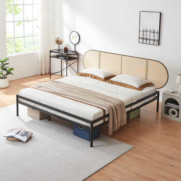 Metallbett Linköping mit ovalem Kopfteil und Matratze [en.casa]