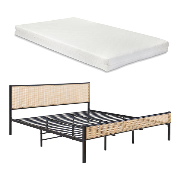 Metallbett Linköping mit rechteckigem Kopfteil und Matratze [en.casa]