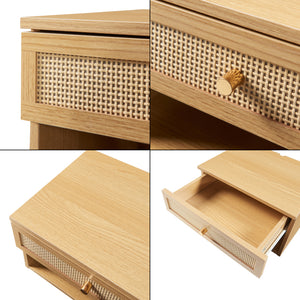 Wandregal Eiker mit Schublade 40x32x23 cm Rattanoptik [en.casa]