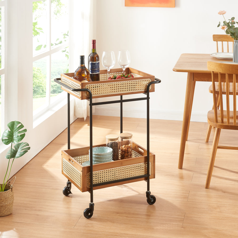 Servierwagen Tervola 81x61x39 cm Rattanoptik [en.casa] - premiumXL