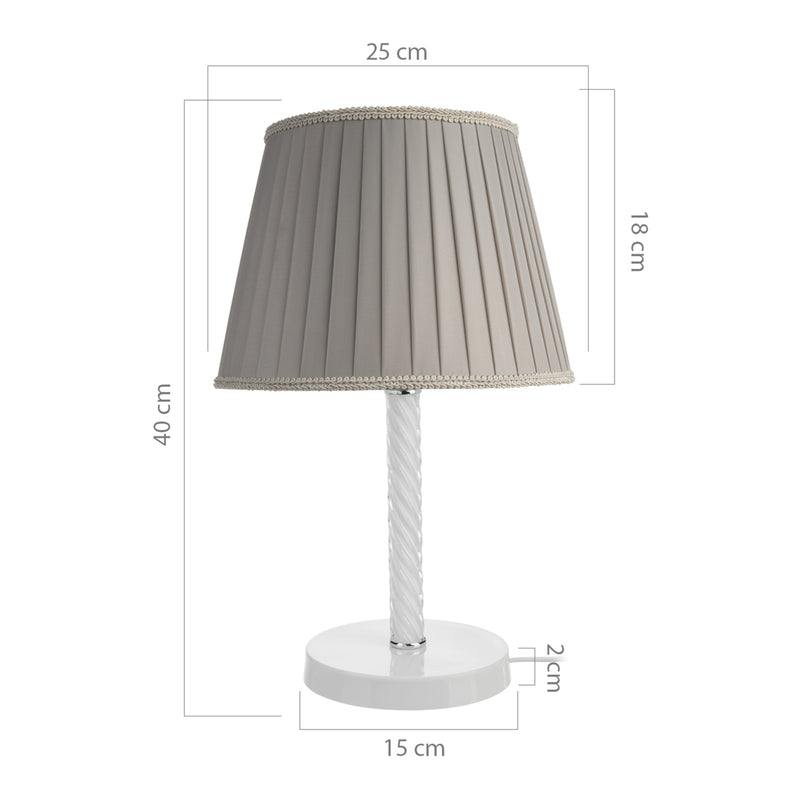 Maßskizze Tischleuchte Kilbride E27 Metall Glas Textil in verschiedenen Farben [lux.pro]