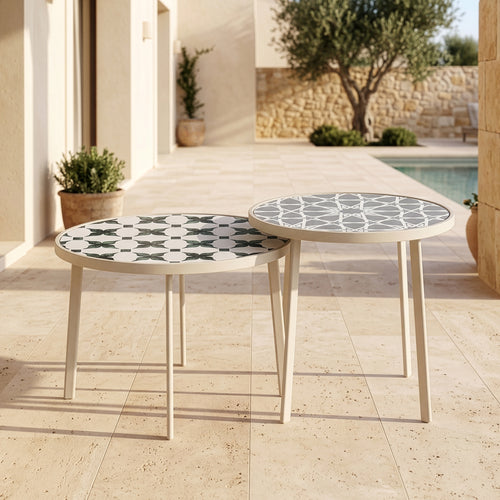Outdoor Satztisch Faeto 2-tlg. Glasplatte Champagne [casa.pro]