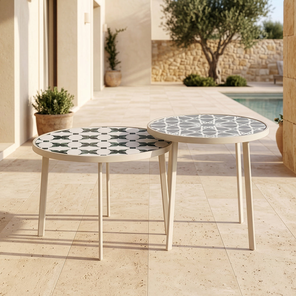Outdoor Satztisch Faeto 2-tlg. Glasplatte Champagne [casa.pro]