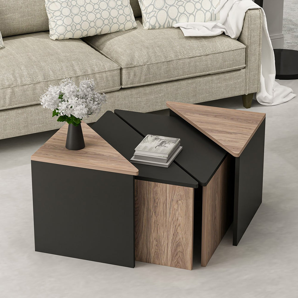 Couchtisch - Set Frederikshavn 4 tlg. Eicheoptik / Schwarz [en.casa] - premiumXL