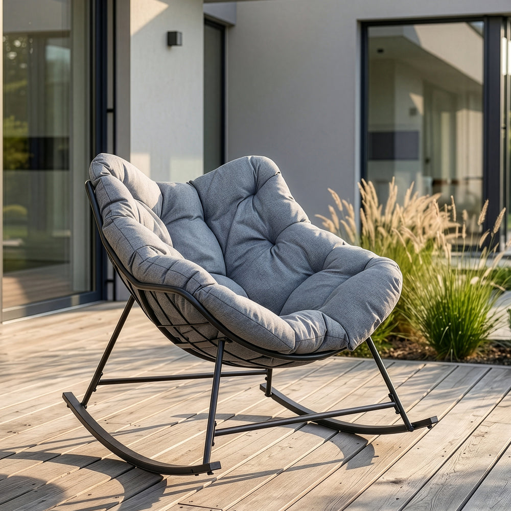 Korb-Schaukelstuhl Villeneuve 85x90x91 cm Schwarz/Grau [en.casa]