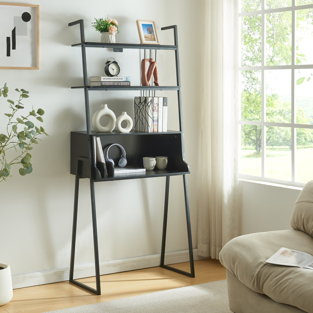 Schreibtisch Storfjord mit Leiterregal 184x80x40cm Schwarz [en.casa] - premiumXL
