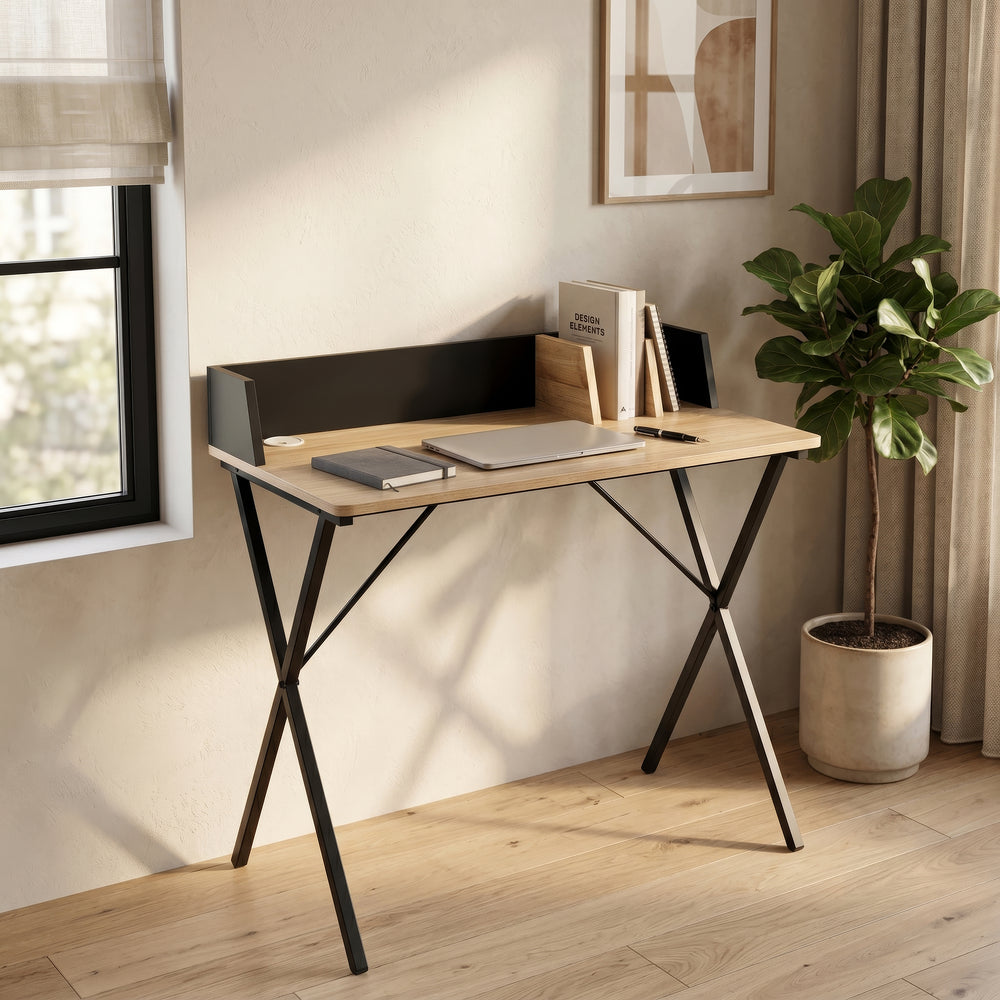 Schreibtisch Kappespoo 84x80x50 cm Schwarz/Eicheoptik [en.casa]