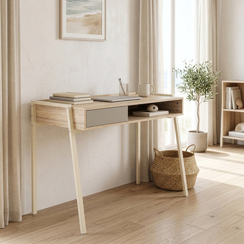 Schreibtisch Boderas 107x55x78 cm Beige/Travertin [en.casa]
