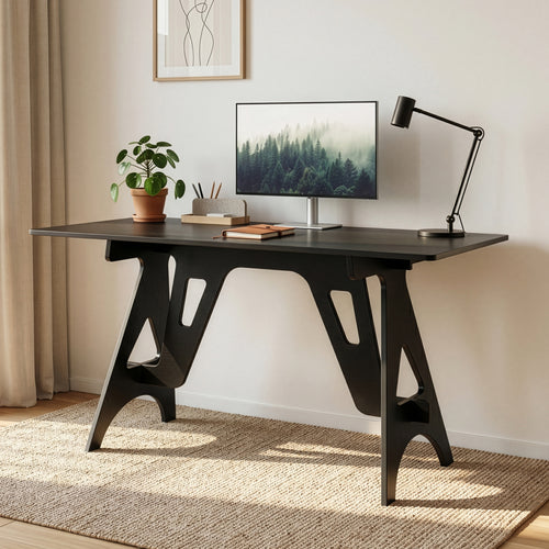 Schreibtisch Bostenenna 120x60x75 cm Schwarz mit Holzmaserung [en.casa]