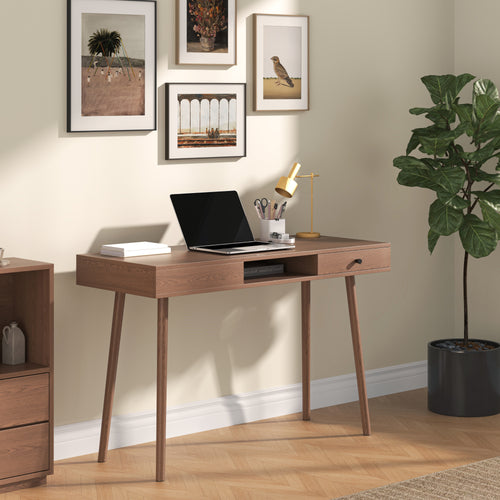 Schreibtisch Habo mit Ablage und Schublade 75x115x48 cm Walnussoptik [en.casa]