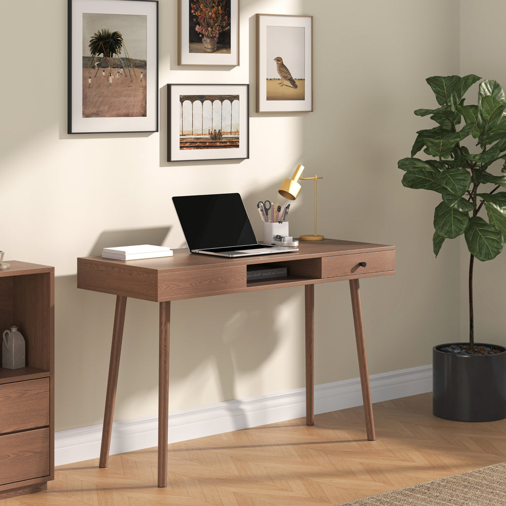 Schreibtisch Habo mit Ablage und Schublade 75x115x48 cm Walnussoptik [en.casa]