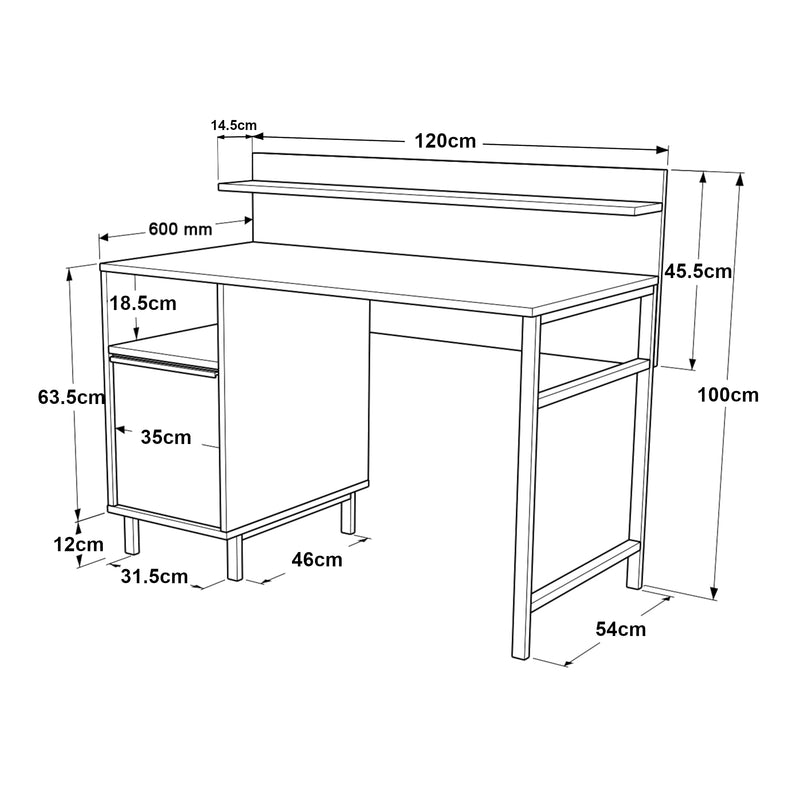 Maßskizze Schreibtisch Fajaarire 120x60x100 cm [en.casa]