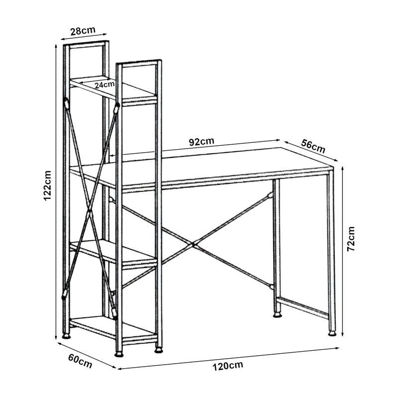 Maßskizze Schreibtisch Stavanger 120x60x122 cm [en.casa]