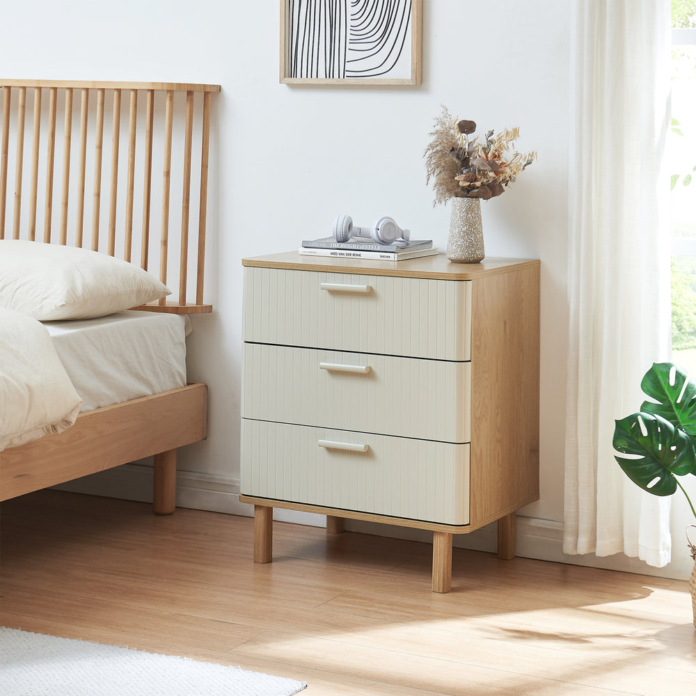 Kommode Ferrersp mit 3 Schubladen 70x60x40 cm Eicheoptik/Sandfarben [en.casa]