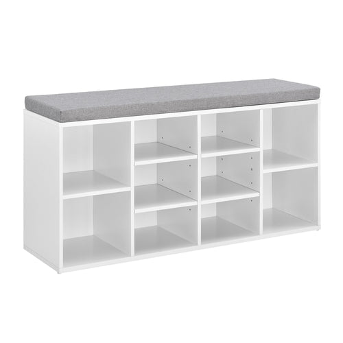 Schuhregal Ymir 103x30x48 cm 10 Ablageflächen Sitzbank Weiß/Grau en.casa - premiumXL
