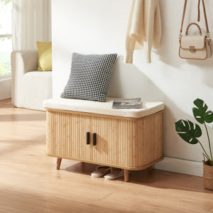 Schuhschrank mit Sitzkissen Tvedestrand 50x80x40 cm Bambus/Beige [en.casa]