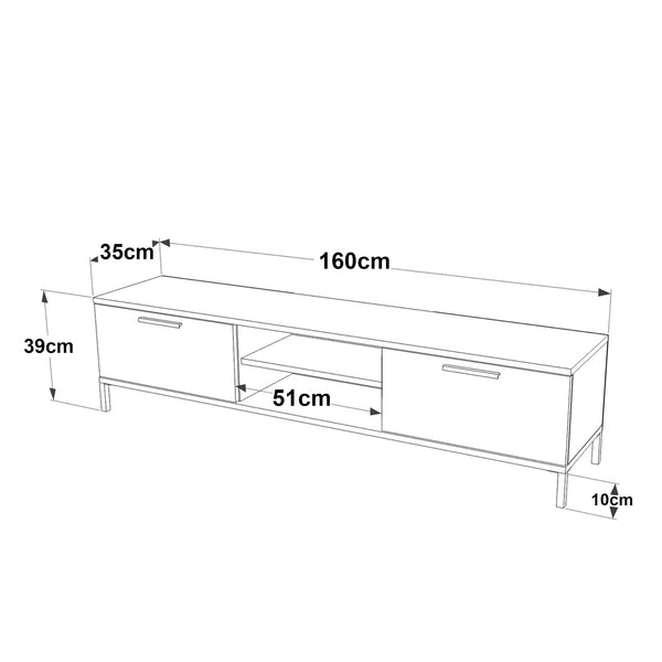 Fernsehtisch Lempäälä mit 2 Ablagefächern 160 x 35 x 39 cm in versch. Farben [en.casa]