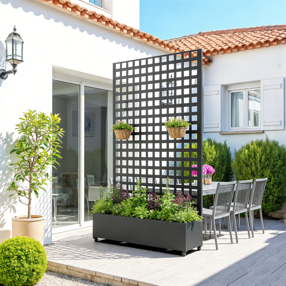 Trennwand Toma mit Blumenkasten Stahl 190x82x38 cm Schwarz [casa.pro]