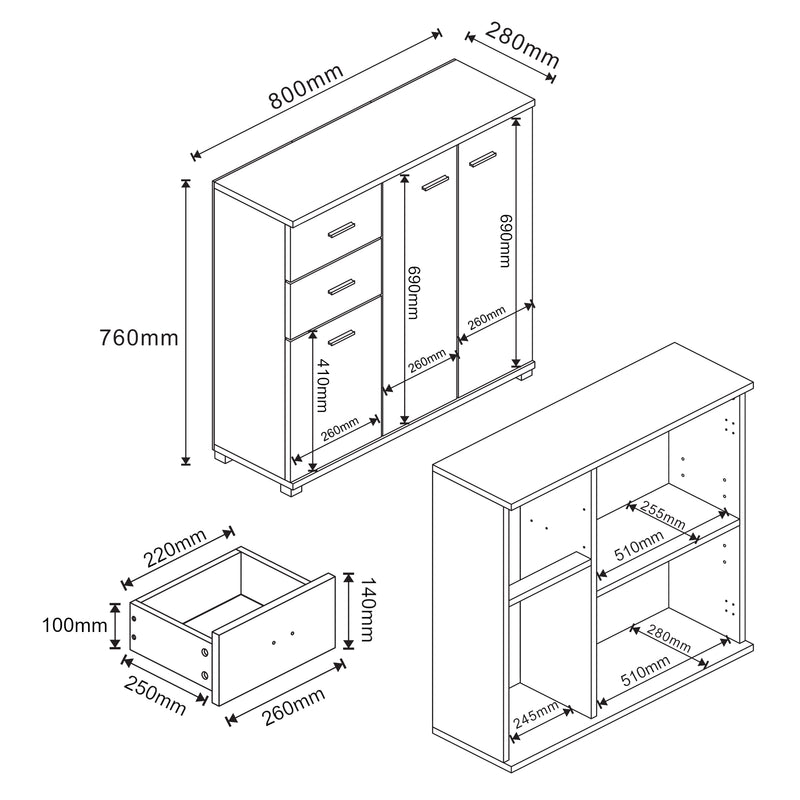 Maßskizze Sideboard Crimla 76x80x28cm [en.casa]