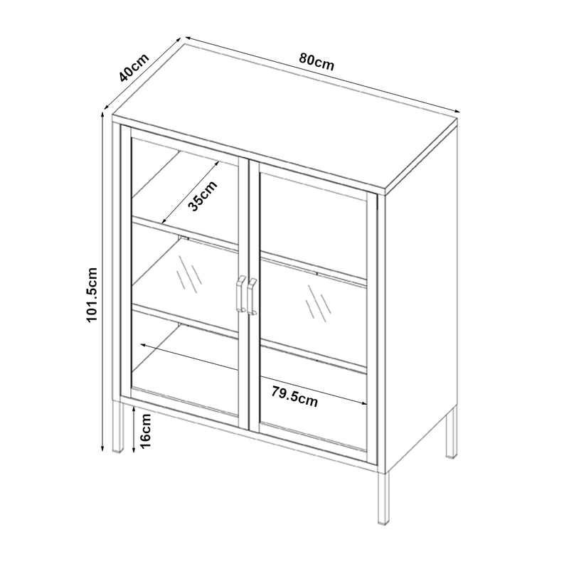 Maßskizze Sideboard Fauske mit Glastüren in versch. Farben [en.casa]