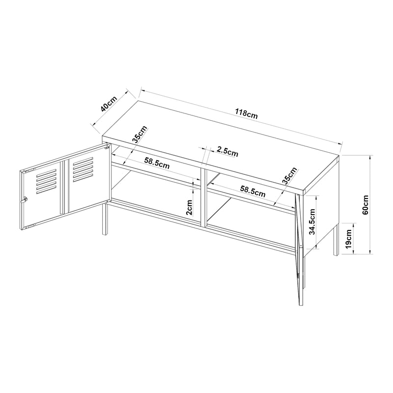 Maßskizze Sideboard Pyhtää 118x40x60cm Stahl [en.casa]