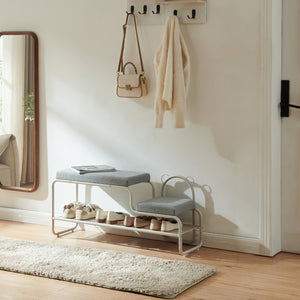 Schuhbank mit Kinderhocker Jässaatka Stahl 100x32x46 cm Grau [en.casa]