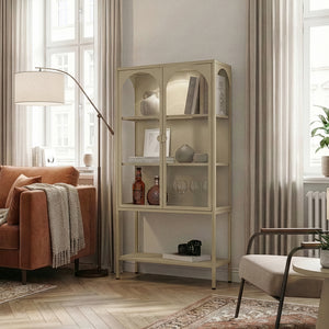 Vitrinenschrank Klippestad Stahl 160x80x35 cm Kamelfarben [en.casa]