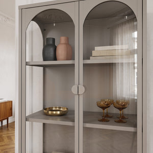 Vitrinenschrank Klippestad Stahl 160x80x35 cm Warmgrau [en.casa]