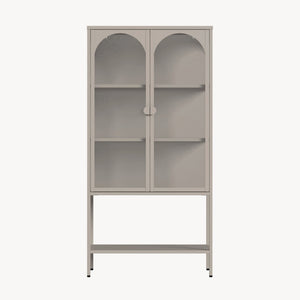 Vitrinenschrank Klippestad Stahl 160x80x35 cm Warmgrau [en.casa]