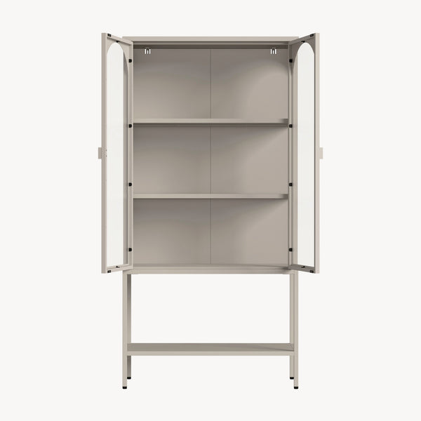 Vitrinenschrank Klippestad Stahl 160x80x35 cm Warmgrau [en.casa]
