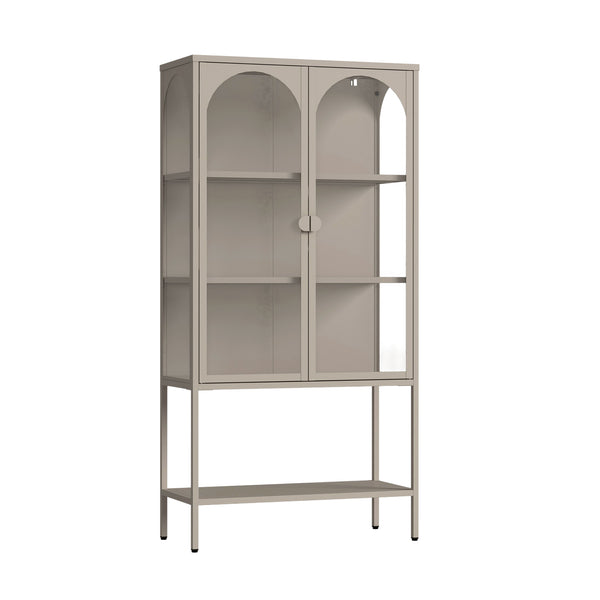 Vitrinenschrank Klippestad Stahl 160x80x35 cm Warmgrau [en.casa]