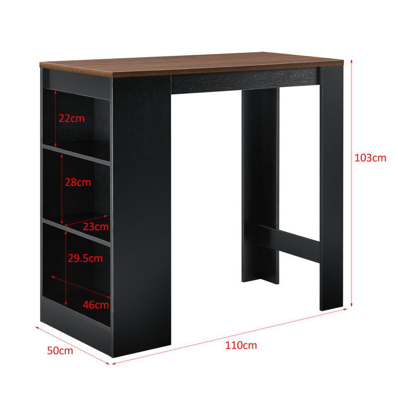 Maßskizze Bartisch Kouvola mit 3 Fächern 110x50x103 cm in versch. Farben [en.casa]