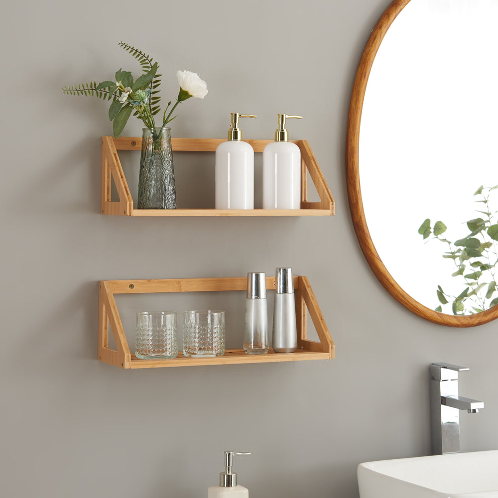 Wandregalset Gjerdrum 2er Set 43x15x15cm Bambus [en.casa] - premiumXL
