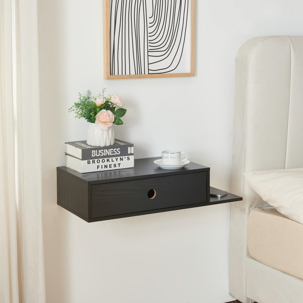 Wandregal Stor mit Schublade 65x30x15 cm Schwarz [en.casa] - premiumXL