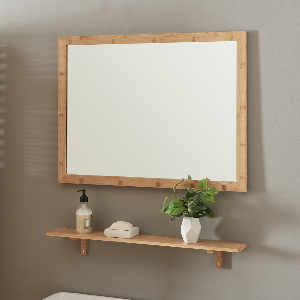 Wandspiegel mit Regal im Set Boksereys Bambus Natur [en.casa] - premiumXL