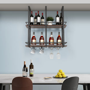 Weinregal Hubro Schwarz/Walnussoptik [en.casa]