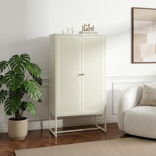 Highboard Viitasaari 150x80x40 cm Stahl Cremeweiß [en.casa]